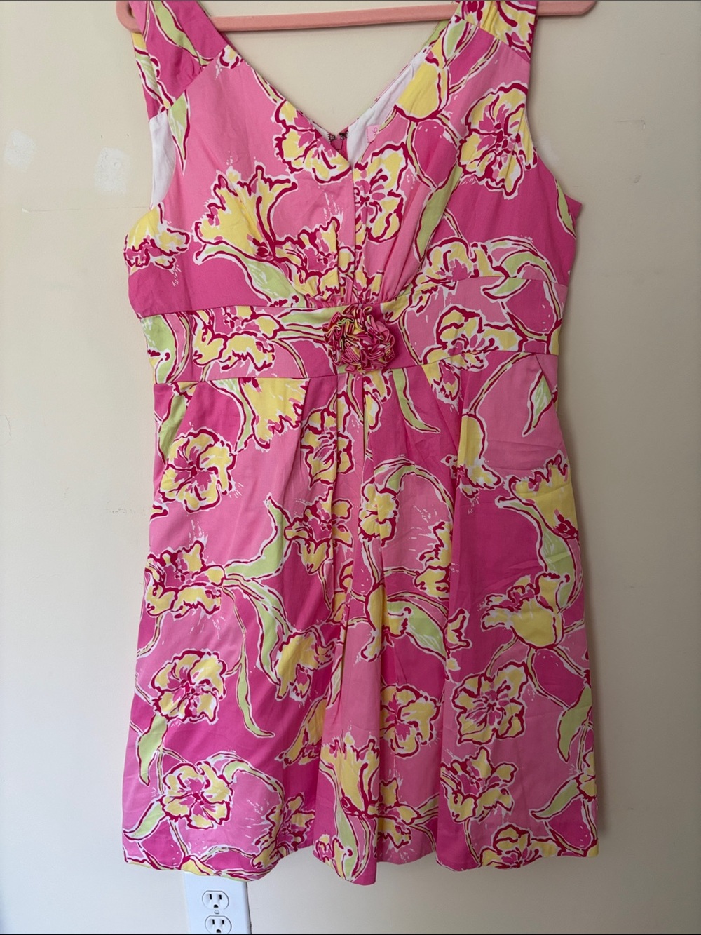 Lilly Pulitzer Pink Floral Party Dress with Yellow Accents